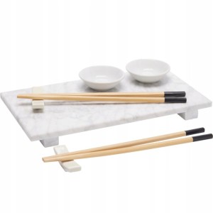 ZESTAW DO SERWOWANIA SUSHI DLA 2 OSÓB Z MARMUROWĄ TACĄ 27 X 15 X 2 CM