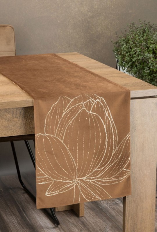 OBRUS BIEŻNIK WELUR VELVET 35X140 CM BRĄZOWY