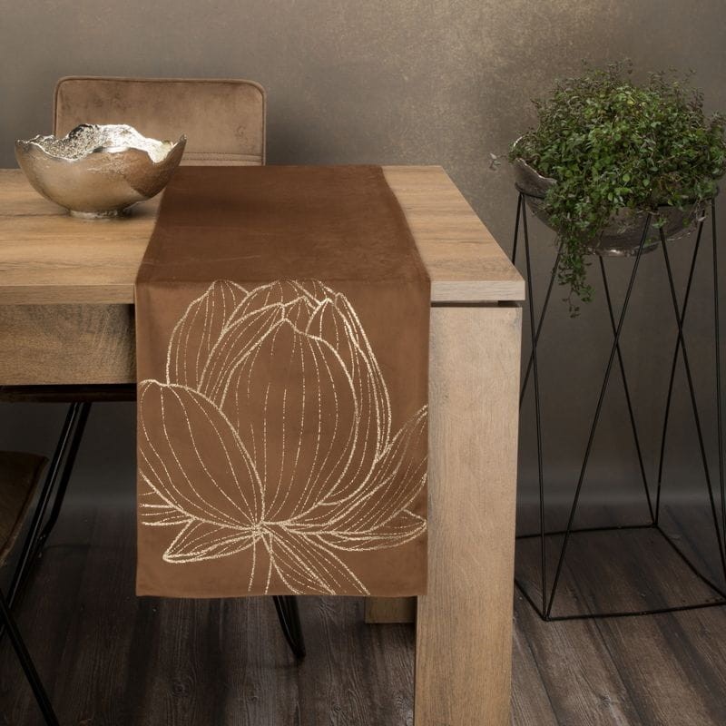 OBRUS BIEŻNIK WELUR VELVET 35X140 CM BRĄZOWY