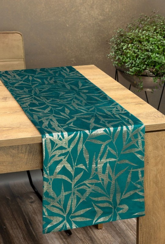 OBRUS WELUR VELVET BIEŻNIK 35X140 CIEMNOTURKUSOWY