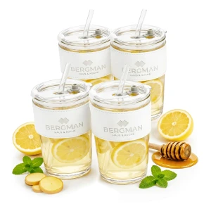 4x KUBKI TERMICZNE SZKLANE 400ml Z POKRYWKĄ ZE SŁOMKĄ DO KAWY HERBATY WHITE
