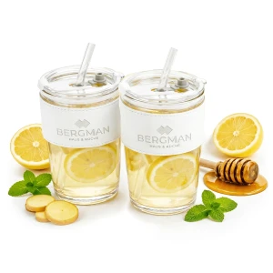 2x KUBKI TERMICZNE SZKLANE 400ml Z POKRYWKĄ ZE SŁOMKĄ DO KAWY HERBATY WHITE