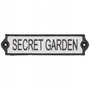 Tabliczka Secret Garden żeliwna biała dekoracja do ogrodu