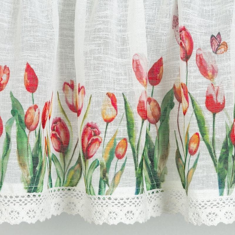 FIRANA ZAZDROSTKA W KWIATY NA TAŚMIE 150X30 BIAŁA