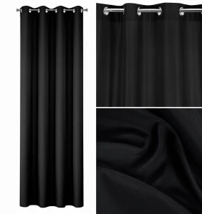 ZASŁONA GŁADKA 140x250 CM NA KOŁACH CZARNA, 100% POLIESTER