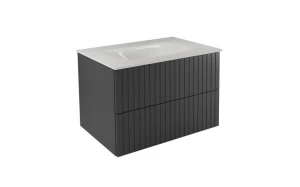 Besco Zestaw szafka Akya Linea gun metal z umywalką biały połysk #KAL-76-PGB