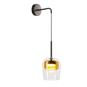 Candellux kinkiet GLAXI czarny 1x9W z kloszem szklanym i żółtym akcentem