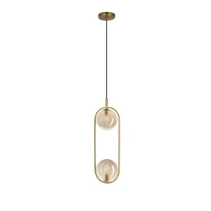 Lampa wisząca Candellux CORDEL vintage złoty mosiądz bursztynowe klosze