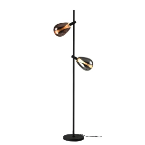 Candellux lampa podłogowa czarna z kloszami dymionymi i miedzianymi