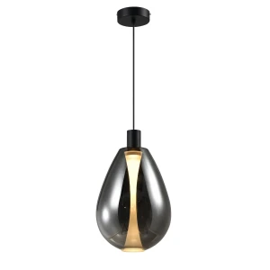 Candellux DENSO czarna lampa wisząca 1x10W GU10 szklany klosz dymiony