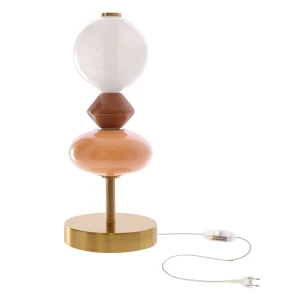 Candellux lampka stołowa FLORES mosiężna z brązowym kloszem 10W LED