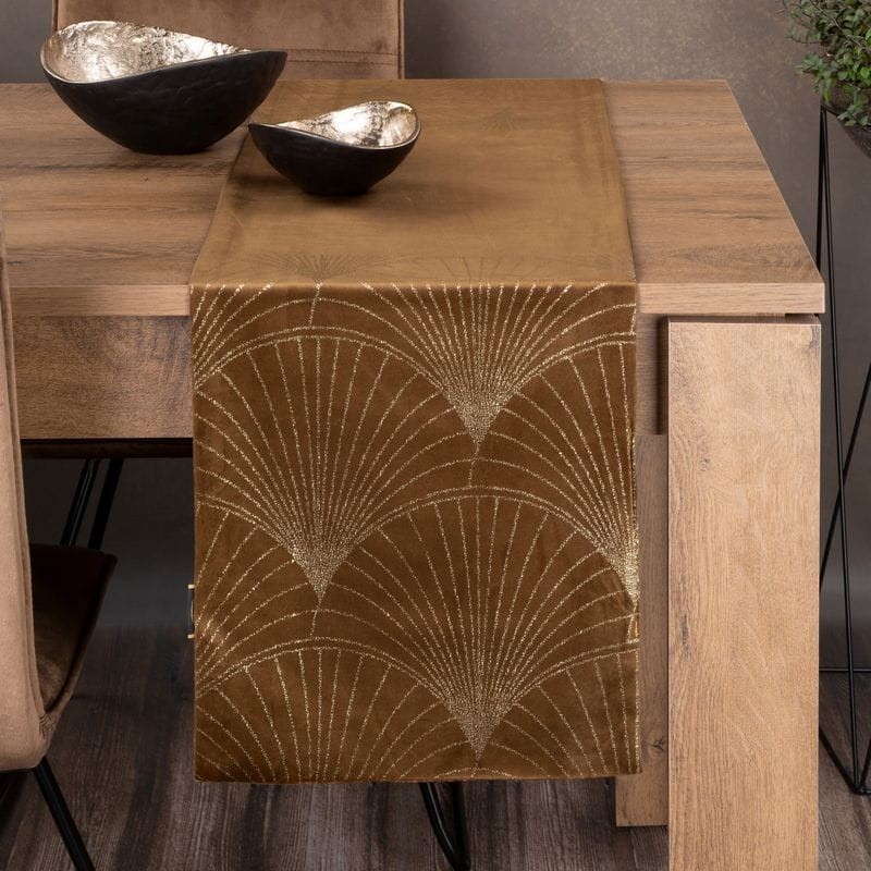 OBRUS WELUR VELVET BIEŻNIK 35 X 180 CM BRĄZOWY