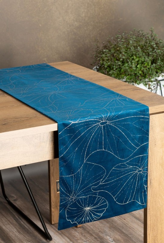 OBRUS WELUR VELVET BIEŻNIK 35 X 180 CM GRANATOWY