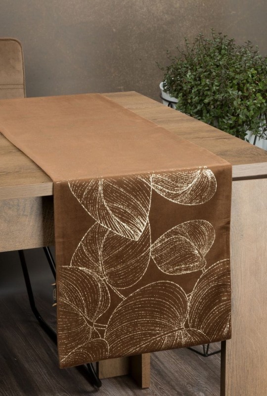 OBRUS WELUR VELVET BIEŻNIK 35X180 CM BRĄZOWY