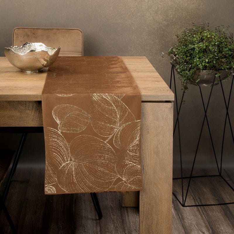 OBRUS WELUR VELVET BIEŻNIK 35X180 CM BRĄZOWY