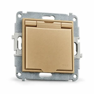 Mechanizm gniazda bryzgoszczelnego z uziemieniem 2P+Z (klapka złota, przesłony torów prądowych) Karlik MINI złoty 29MGPB-1zp