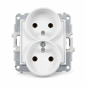 Mechanizm gniazda podwójnego do ramki z uziemieniem 2x(2P+Z) (bez przesłon torów prądowych) Karlik MINI biały MGPR-2z