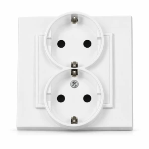 Gniazdo podwójne z uziemieniem SCHUKO 2x(2P+Z) (przesłony torów prądowych) Karlik MINI biały MGP-2sp