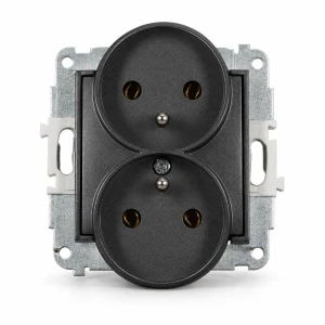 Mechanizm gniazda podwójnego do ramki z uziemieniem 2x(2P+Z) (bez przesłon torów prądowych) Karlik MINI grafitowy 11MGPR-2z