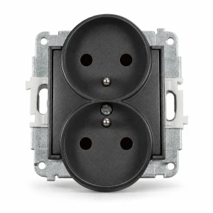 Mechanizm gniazda podwójnego do ramki z uziemieniem 2x(2P+Z) (przesłony torów prądowych) Karlik MINI grafitowy 11MGPR-2zp