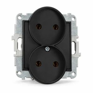 Mechanizm gniazda podwójnego do ramki bez uziemienia 2x2P (bez przesłon torów prądowych) Karlik MINI czarny mat 12MGPR-2