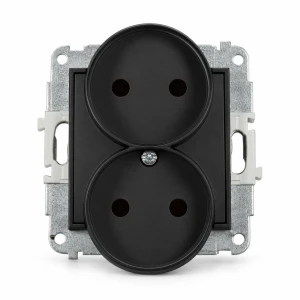 Mechanizm gniazda podwójnego do ramki bez uziemienia 2x2P (przesłony torów prądowych) Karlik MINI czarny mat 12MGPR-2p
