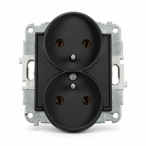 Mechanizm gniazda podwójnego do ramki z uziemieniem 2x(2P+Z) (bez przesłon torów prądowych) Karlik MINI czarny mat 12MGPR-2z