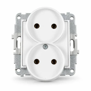 Mechanizm gniazda podwójnego do ramki bez uziemienia 2x2P (bez przesłon torów prądowych) Karlik MINI biały mat 25MGPR-2