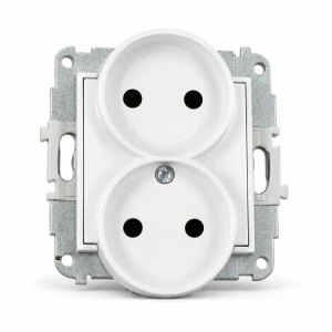 Mechanizm gniazda podwójnego do ramki bez uziemienia 2x2P (przesłony torów prądowych) Karlik MINI biały mat 25MGPR-2p