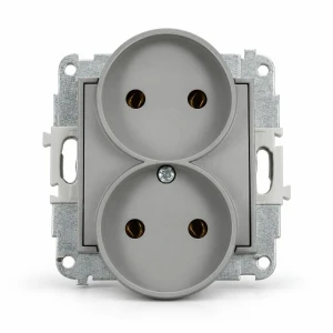 Mechanizm gniazda podwójnego do ramki bez uziemienia 2x2P (bez przesłon torów prądowych) Karlik MINI szary mat 27MGPR-2