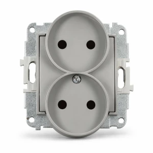 Mechanizm gniazda podwójnego do ramki bez uziemienia 2x2P (przesłony torów prądowych) Karlik MINI szary mat 27MGPR-2p
