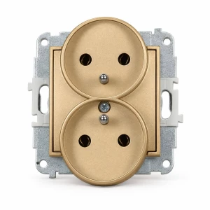 Mechanizm gniazda podwójnego do ramki z uziemieniem 2x(2P+Z) (bez przesłon torów prądowych) Karlik MINI złoty 29MGPR-2z