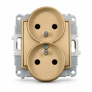 Mechanizm gniazda podwójnego do ramki z uziemieniem 2x(2P+Z) (przesłony torów prądowych) Karlik MINI złoty 29MGPR-2zp