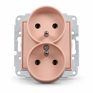 Mechanizm gniazda podwójnego do ramki z uziemieniem 2x(2P+Z) (bez przesłon torów prądowych) Karlik MINI łososiowy 62MGPR-2z