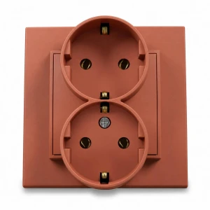 Gniazdo podwójne z uziemieniem SCHUKO 2x(2P+Z) (bez przesłon torów prądowych) Karlik MINI terakota 63MGP-2s