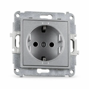 Mechanizm gniazda pojedynczego z uziemieniem SCHUKO 2P+Z (przesłony torów prądowych) Karlik MINI srebrny metalik 7MGP-1sp