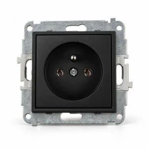 Mechanizm gniazda pojedynczego z uziemieniem 2P+Z (bez przesłon torów prądowych) Karlik MINI czarny mat 12MGP-1z