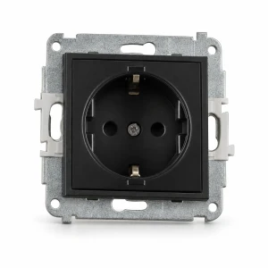Mechanizm gniazda pojedynczego z uziemieniem SCHUKO 2P+Z (przesłony torów prądowych) Karlik MINI czarny mat 12MGP-1sp