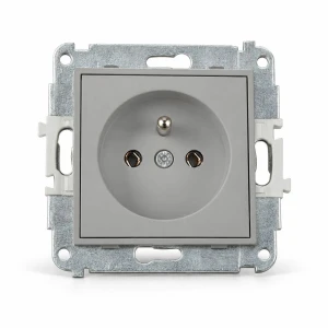 Mechanizm gniazda pojedynczego z uziemieniem 2P+Z (bez przesłon torów prądowych) Karlik MINI szary mat 27MGP-1z