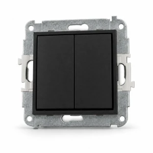 Mechanizm łącznika jednobiegunowego ze schodowym (dwa klawisze bez piktogramów, wspólne zasilanie) Karlik MINI czarny mat 12MWP-10.11