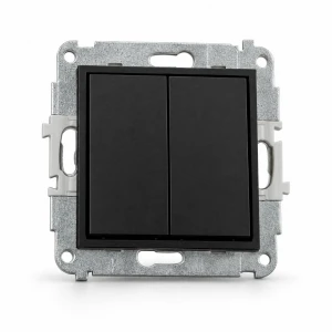 Mechanizm łącznika jednobiegunowego ze schodowym (dwa klawisze bez piktogramów, osobne zasilanie) Karlik MINI czarny mat 12MWP-10.21