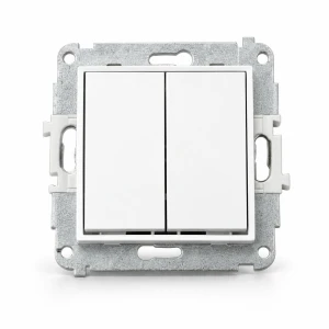 Mechanizm łącznika jednobiegunowego ze schodowym (dwa klawisze bez piktogramów, osobne zasilanie) Karlik MINI biały mat 25MWP-10.21