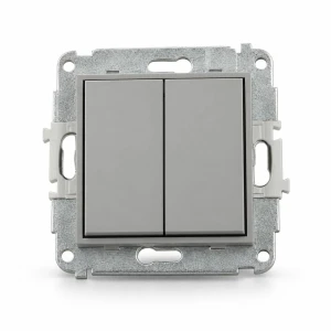 Mechanizm łącznika jednobiegunowego ze schodowym (dwa klawisze bez piktogramów, wspólne zasilanie) Karlik MINI szary mat 27MWP-10.11