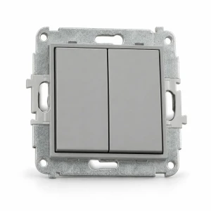 Mechanizm łącznika jednobiegunowego ze schodowym (dwa klawisze bez piktogramów, osobne zasilanie) Karlik MINI szary mat 27MWP-10.21