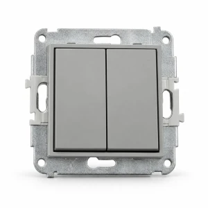Mechanizm łącznika zwiernego, dwubiegunowego (dwa klawisze bez piktogramów, osobne zasilanie) Karlik MINI szary mat 27MWP-44.2
