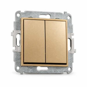 Mechanizm łącznika zwiernego, świecznikowego (dwa klawisze bez piktogramów, wspólne zasilanie) Karlik MINI złoty 29MWP-44.1