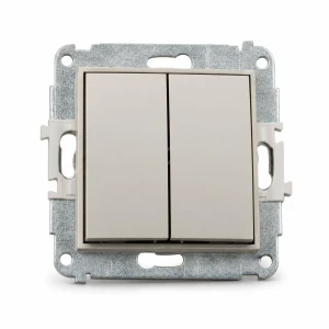 Mechanizm łącznika jednobiegunowego ze schodowym (dwa klawisze bez piktogramów, osobne zasilanie) Karlik MINI taupe 60MWP-10.21