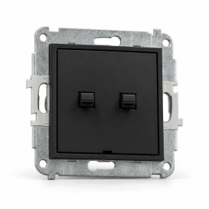 Mechanizm łącznika jednobiegunowego ze schodowym w stylu amerykańskim (dwa klawisze bez piktogramów,wspólne zasilanie) Karlik MINI czarny mat 12MWPUS-10.11