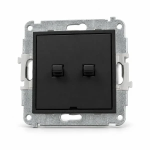 Mechanizm łącznika jednobiegunowego ze schodowym w stylu amerykańskim (dwa klawisze bez piktogramów, osobne zasilanie)  Karlik MINI czarny mat 12MWPUS-10.21