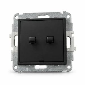 Mechanizm łącznika zwiernego, świecznikowego (dwa klawisze, bez piktogramów, wspólne zasilanie) w stylu amerykańskim Karlik MINI czarny mat 12MWPUS-44.1